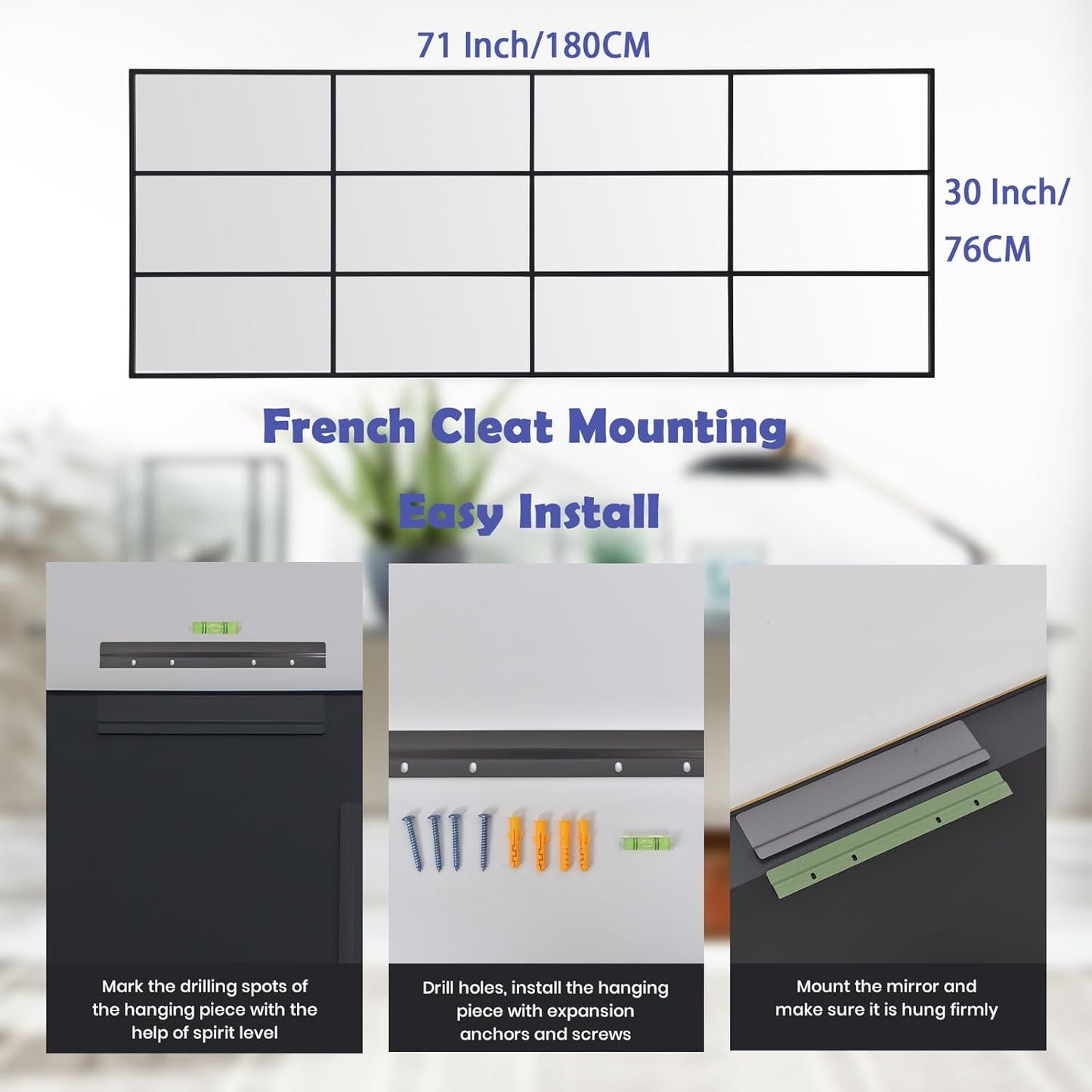 Windowpane Mirror Full Length 71"x30" Wall Mounted Art Pane Mirror Farmhouse Decorative Floor Mirror Leaning Hanging Wall Mirror for Bedroom Living Room Entrance