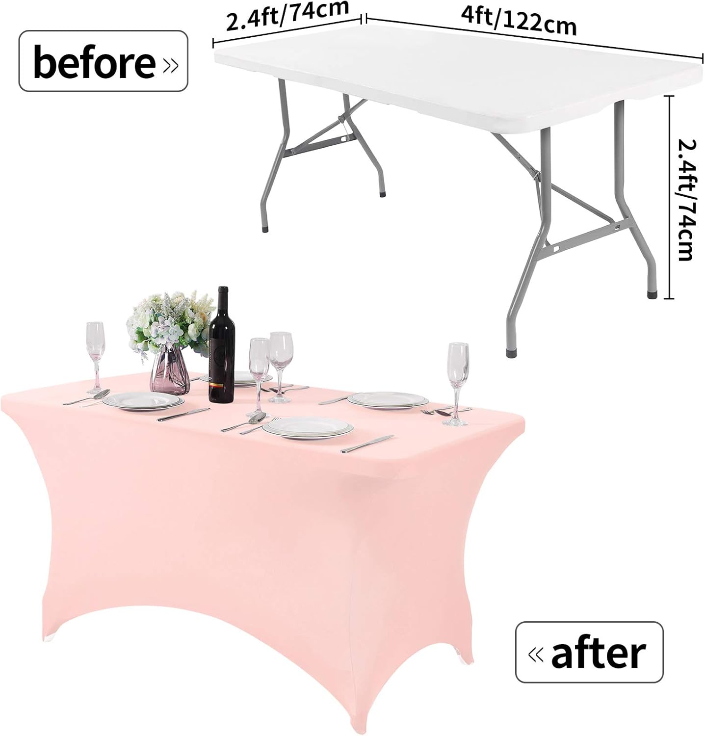Spandex Table Cover for 4FT or 6ft or 8ft Table Universal Fitted Stretch Tablecloth for Party, Banquet, Wedding and Events-Blush Pink