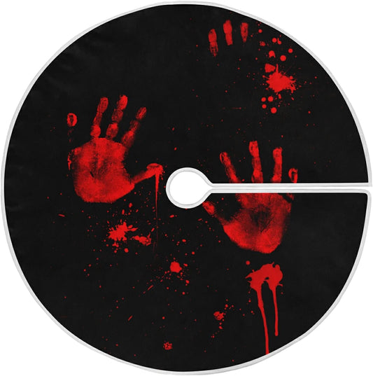 Halloween Bloody Hand Paw Spooky Tree Skirt, Seasonal Tree Mat Holiday Party Supplies Ornaments Indoor Outdoor Decorations for Tabletop Trees 47.2 Inches