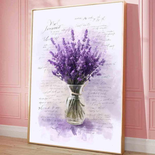 Lavender Wall Art Purple Flower Pictures Flowers In Vase Canvas Wall Art Country Floral Watercolor Flower Prints Rustic Floral Painting Plant Pictures Botanical Flower Prints Decor 16x24inch No Frame