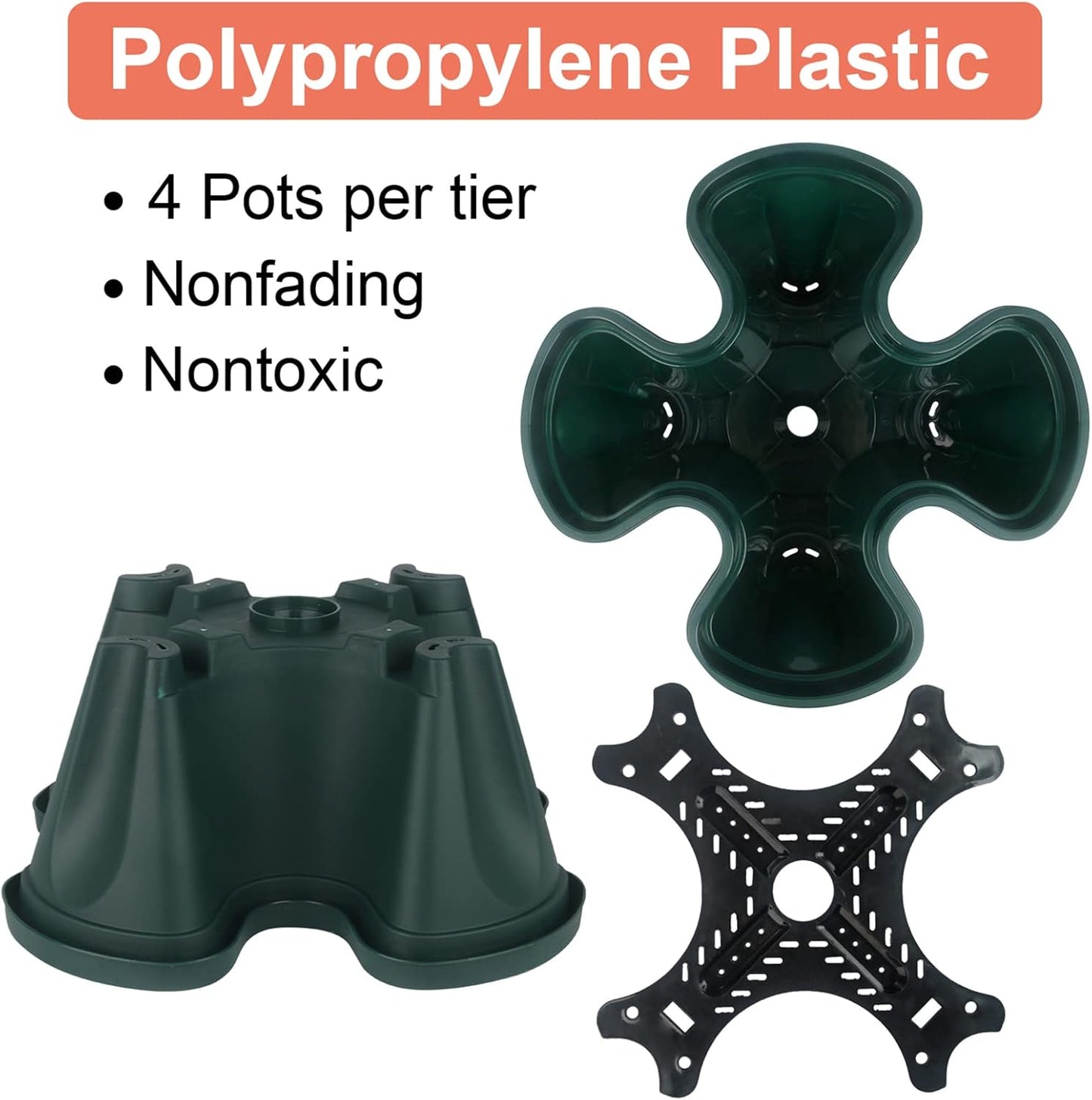 DUNCHATY Stackable Planter, Vertical Garden Planter with Wheels and Tools, Self Watering Strawberry Planter Indoor/Outdoor 3 Tier Herb Planter Pots for Growing Vegetables and Succulents,Pine Green