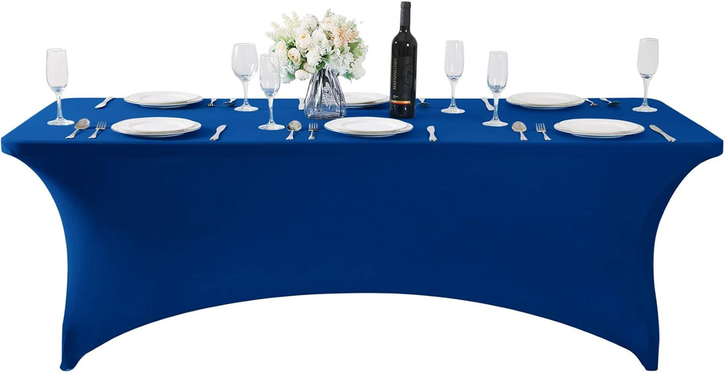 SuperO Waterproof Spandex Table Cover for 8FT Table Universal Fitted Stretch Tablecloth for Party, Banquet, Wedding and Events-Classic Blue
