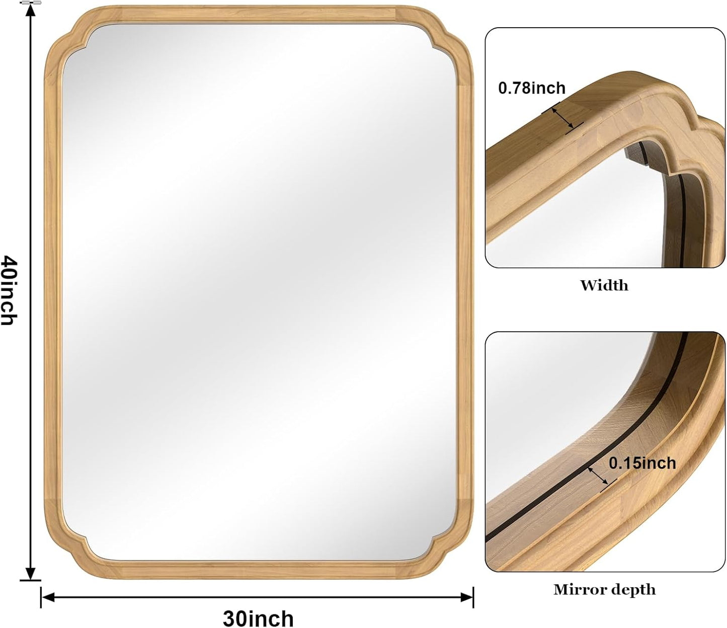 WallBeyond 30" x 40" Rounded Corner Arch Wall Mirror with Wood Frame for Entryway, Living Room or Bedroom Home Decor - Light Woodgrain [30 x 40 inches, Natural Color]