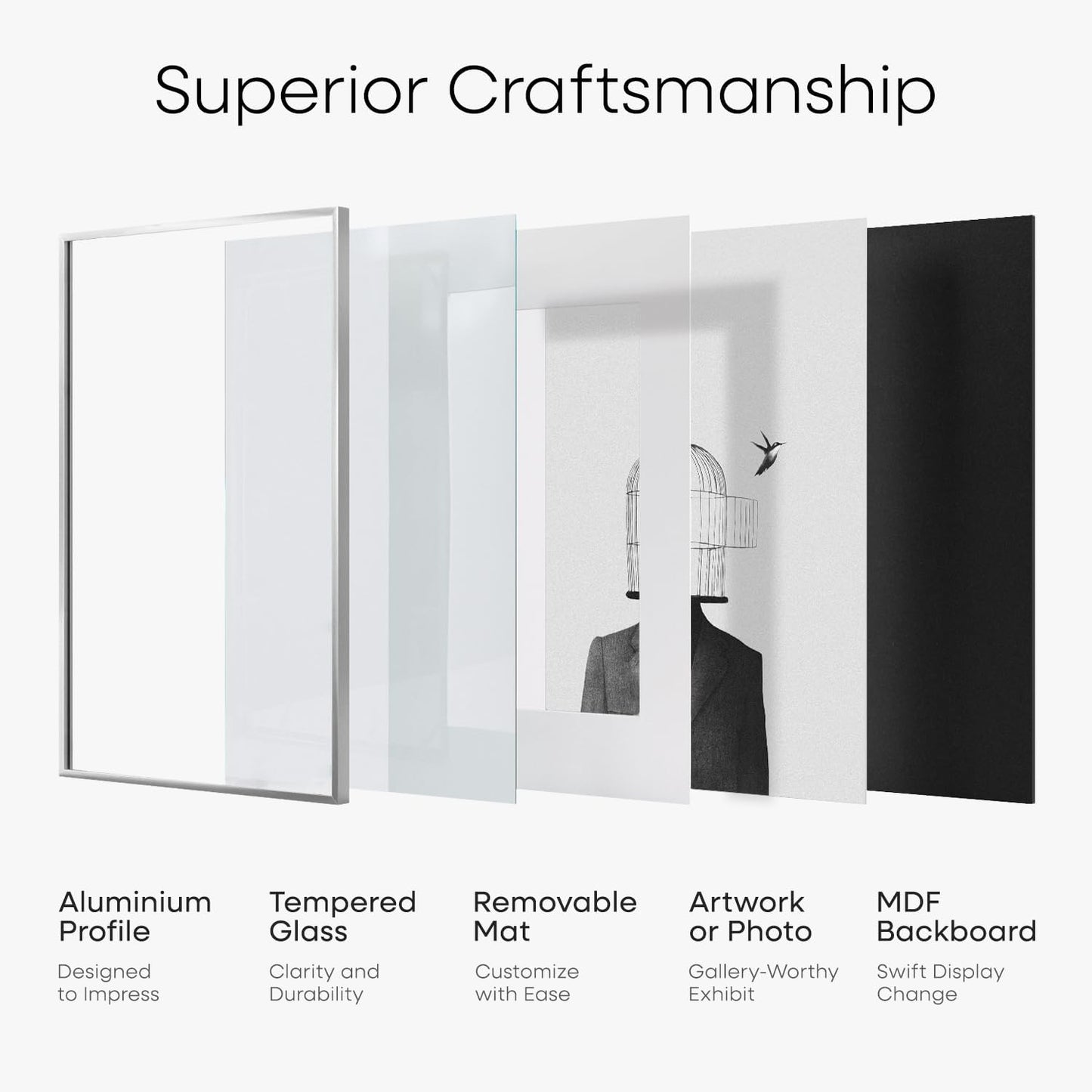 Homeforia A1 Poster Frame Silver, High End Metal A1 Large Picture Frame Silver with Mat A2 for Photo, 23.4x33.1 Frames Matted to 16.5x23.4 Print, 23.4 by 33.1 Frame, Tempered Glass, Wall Kit, Set of 1