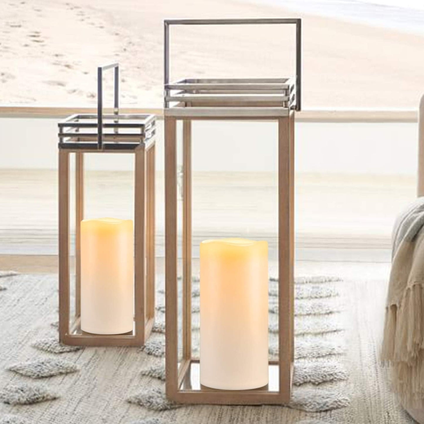 Amagic 2 Pack 8" x 4" Outdoor Plastic Electric flameless Candles with Remote Control and Timer, Battery Operated Flickering LED Pillar Fake Candle for Home, Wedding Decor, Ivory