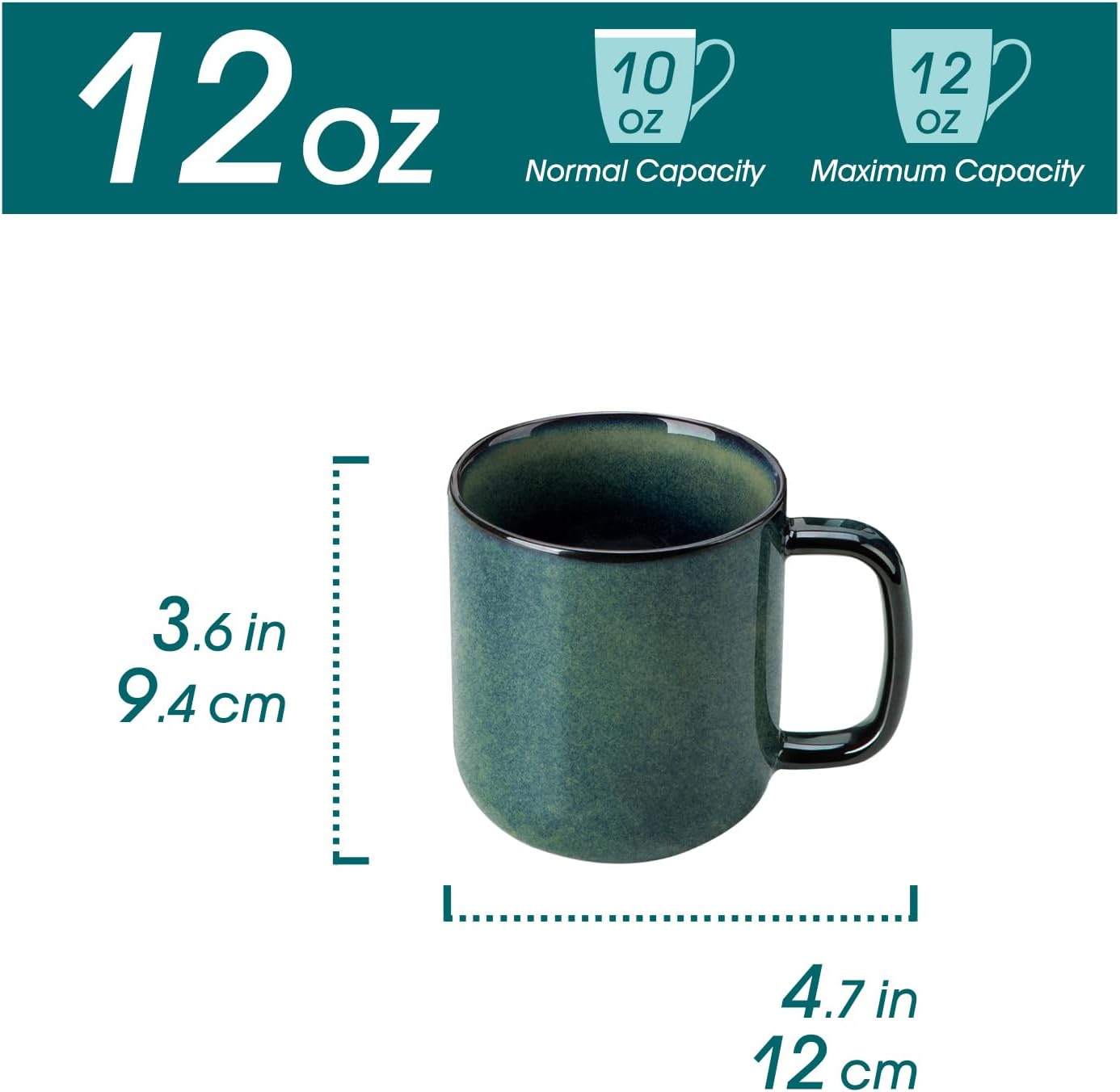 vancasso STARRY Coffee Mugs Set, 12 oz Ceramic Coffee Cups for Latte Hot Tea Cappuccino Cocoa Milk Stoneware Cups Set of 6, Dishwasher & Microwave Safe, Green