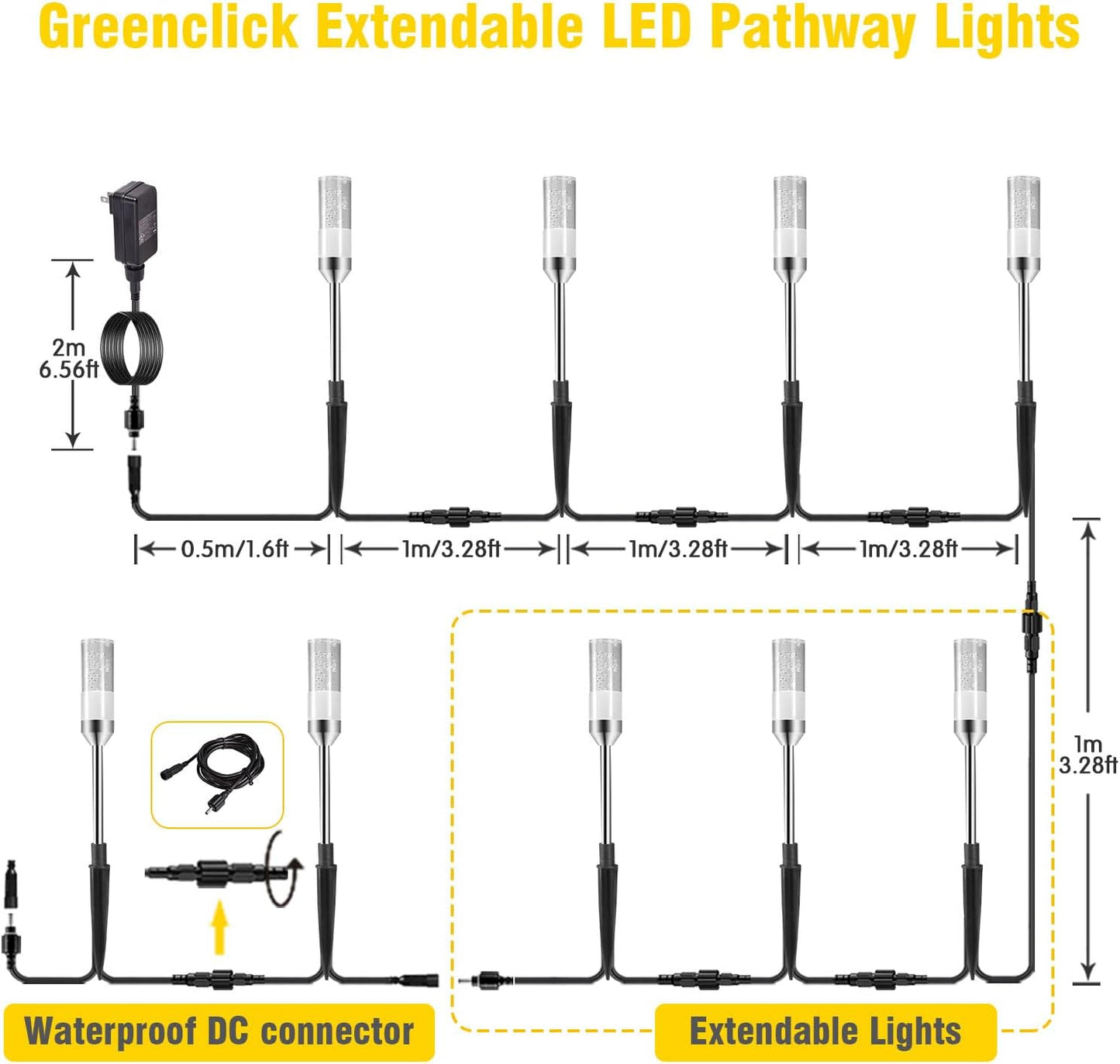 LED Pathway Lights, 4.8W 12V AC/DC Low Voltage Path Lights, 570 Lumen 6 Pack Extendable Outdoor Landscape Lighting IP65 Waterproof Garden Lights for Yard Walkway Driveway, 2700K