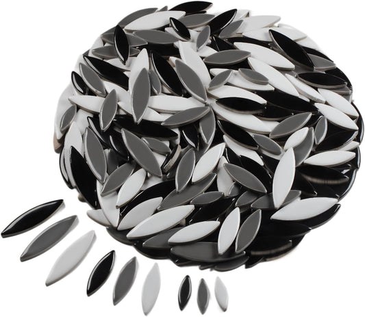 VerzTile Mosaic Tiles for Crafts - Petal Shaped Ceramic Tile Craft Hobbies & Art Projects 39 Color Options Endless Creativity DIY Design (Black White & Gray)
