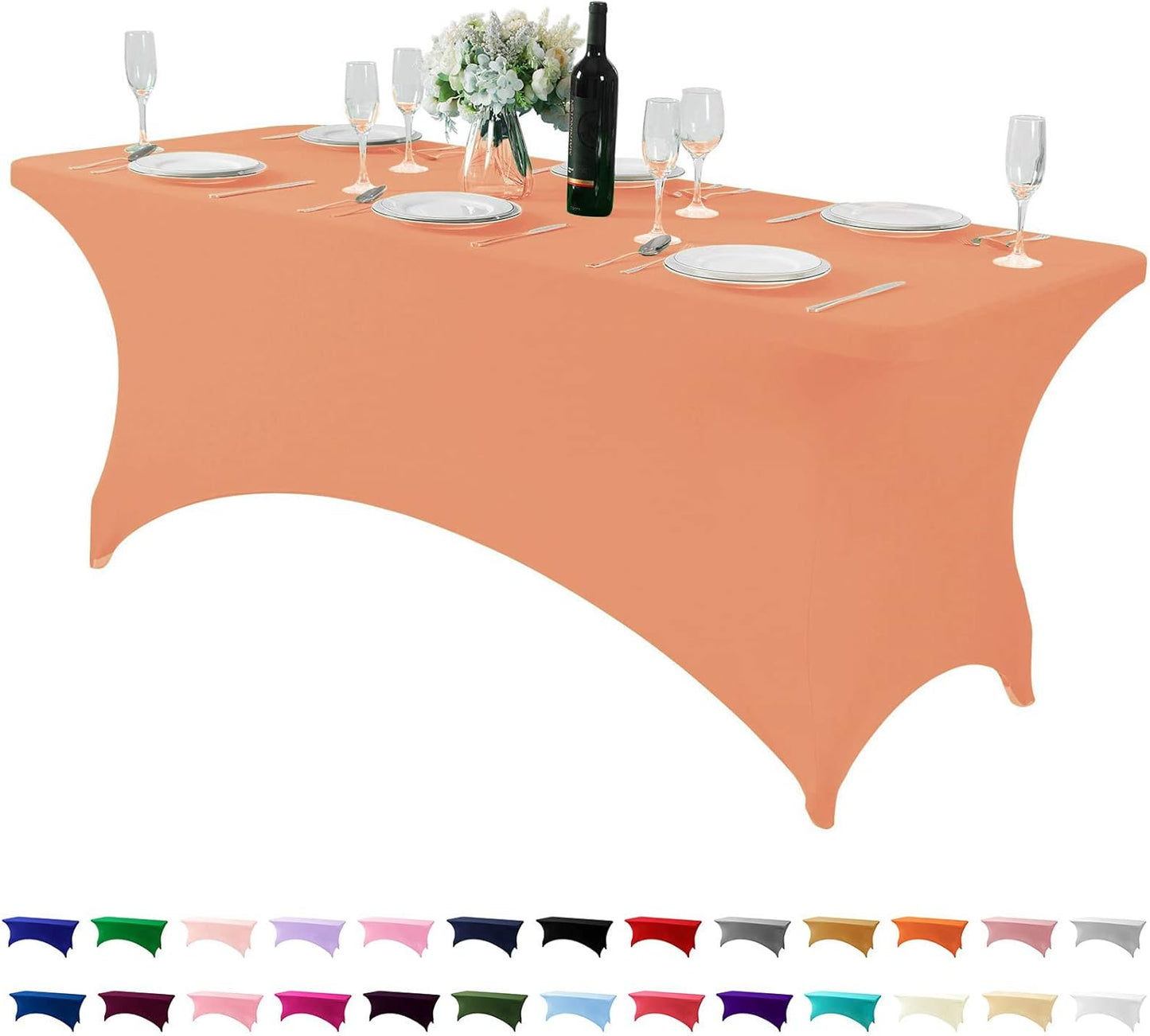 Spandex Table Cover for 6Ft or 4fT or 8ft Table Universal Fitted Stretch Tablecloth for Party, Banquet, Wedding and Events-Peach