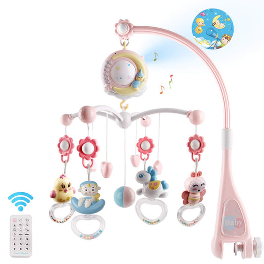 Baby Musical Crib Mobile with Timing Function Projector and Lights,Hanging Rotating Rattles and Remote Control Music Box with 150 Melodies,Toy for Newborn 0-24 Months