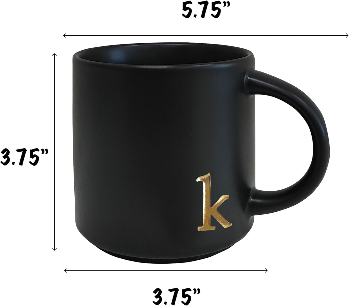 COLLECTIVE HOME - Black Monogram Ceramic Mugs, 15 oz Golden Initial Coffee Cups, Elegant Alphabet Tea Mugs, Personalized Halloween Mug with Gift Box, Perfect for Office and Home Décor (k)