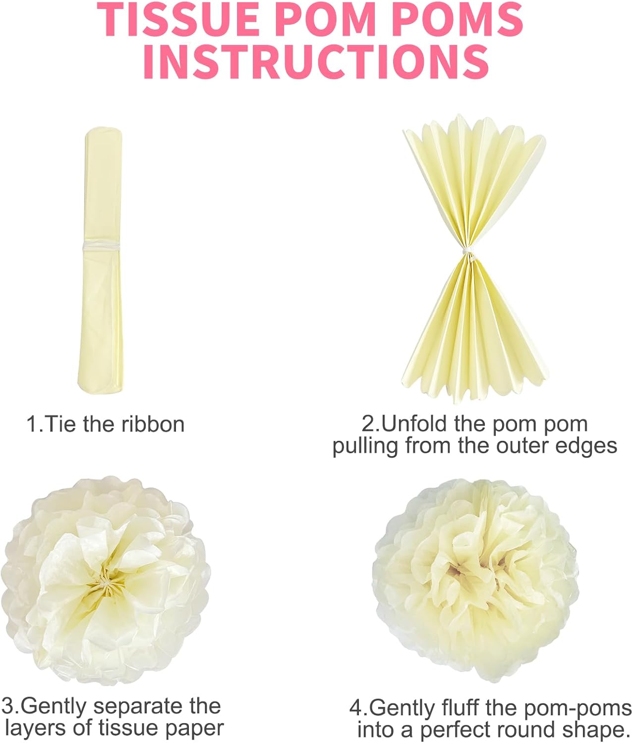 Champagne Gold Party Streamers Graduation Party Decoration - Colorful Paper Flower Pom Poms Wall Decorations for Birthdays, Bridal or Baby Showers, Weddings, Outdoor Decor