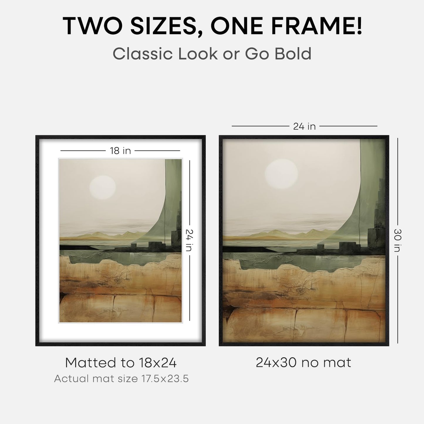 Homeforia Poster Frame 24x30 Black, High End Oak 24x30 Wooden Picture Frames with Mat 18x24 in Photo, 24 x 30 Large Wood Frame Matted to 18 by 24 Print, 30x24 Frame, Tempered Glass, Wall Kit, Set of 1