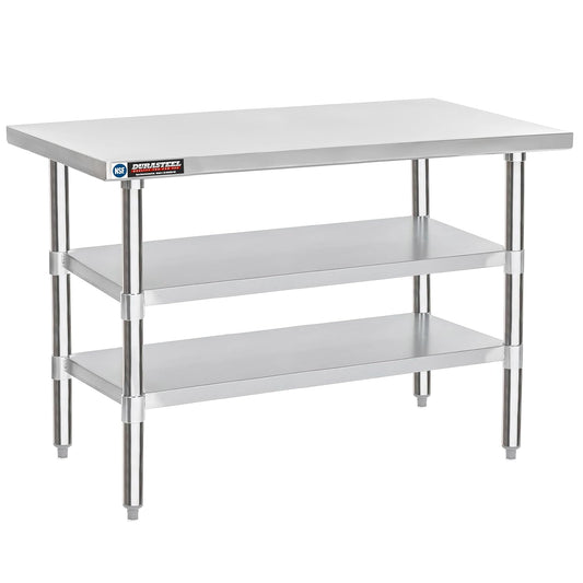 DuraSteel Food Prep Stainless Steel Table - 30 x 60 Inch Commercial Metal Workbench with Adjustable Under Shelf - NSF Certified - for Restaurant, Warehouse, Home, Kitchen, Garage