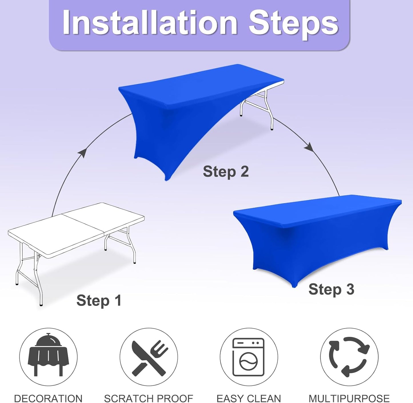 ABCCANOPY 6 FT Royal Blue Spandex Table Cover Stretch Fitted Wrinkle Resistant Tablecloth Reuse for Rectangular Folding Table Patry Event Wedding Banquet Protector