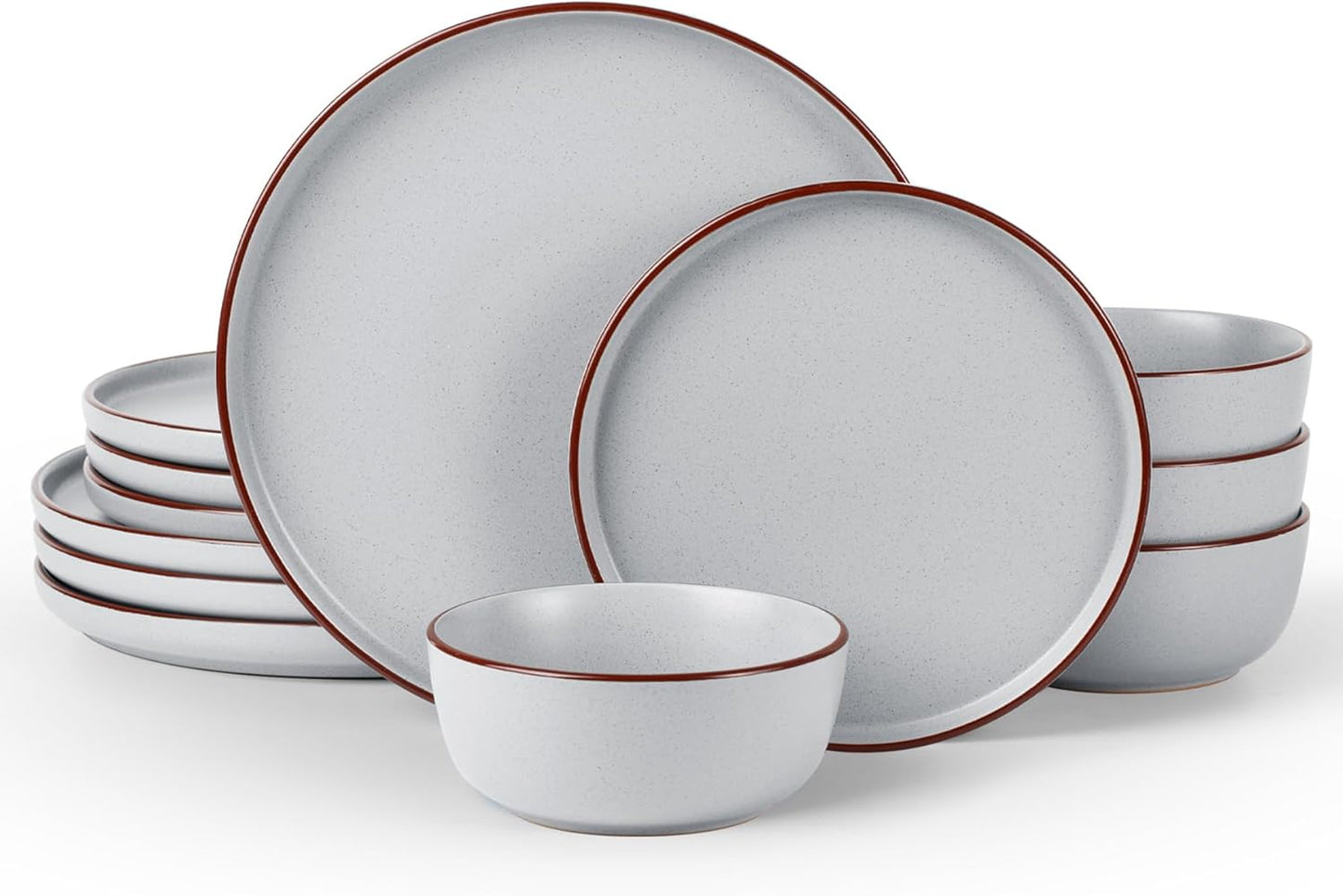 Famiware Mercury Plates and Bowls Sets, 12 Pieces Stoneware Dinnerware Sets, Dishes Set for 4, Microwave and Dishwasher Safe, Light Grey