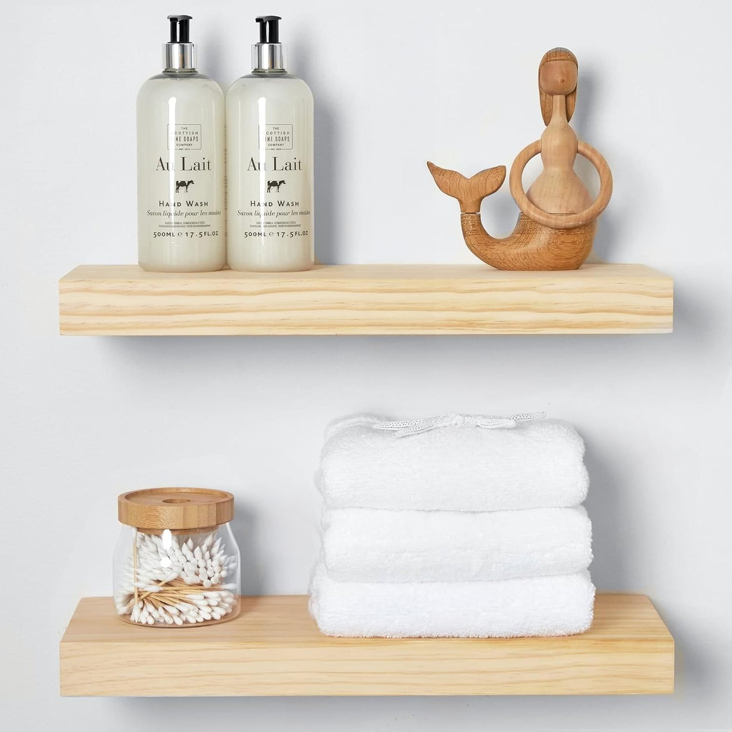 Homeforia 18 inch Wood Floating Shelves, High End Solid Natural Wood 18inch Floating Shelf for Wall Mounted, Unfinished Wooden 18in Floating Shelves, Heavy Duty Bracket, 18 X 6.5 X 1.75 inch, Set of 2