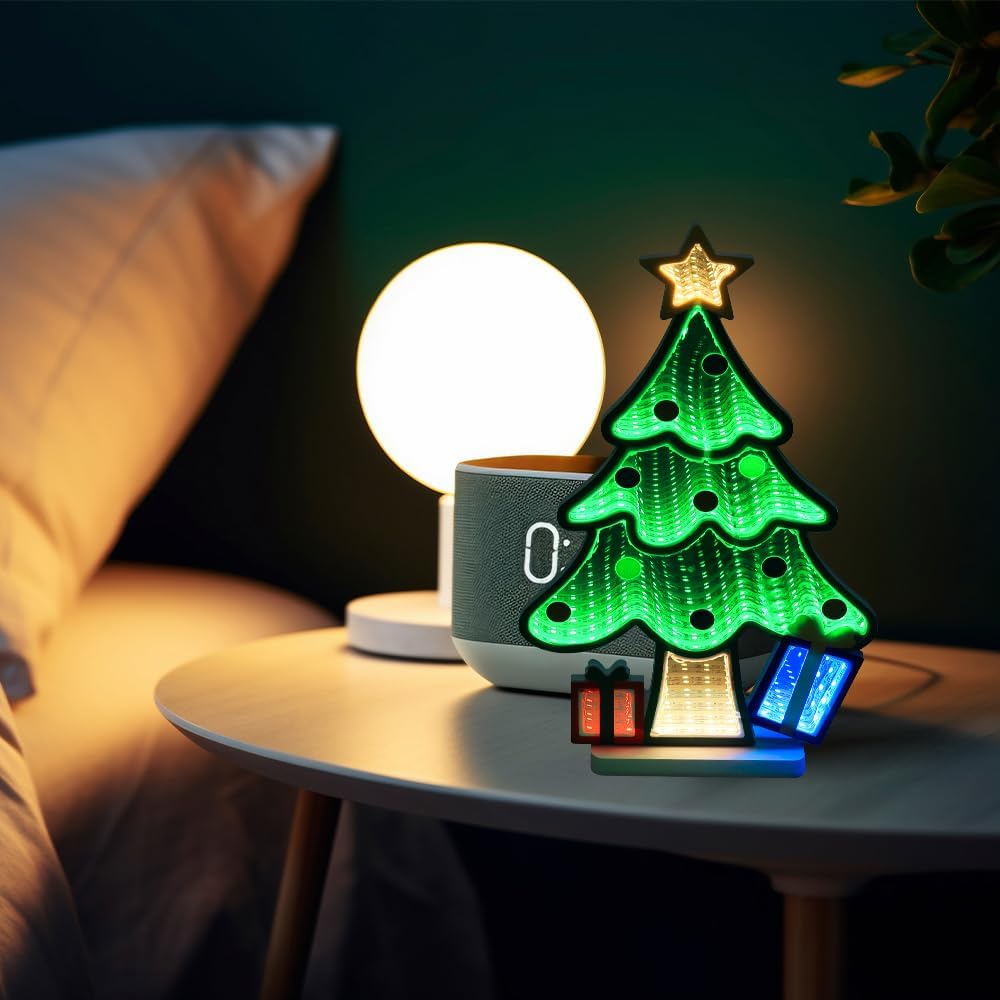MEETYAMOR Christmas Decorations Indoor, Christmas Tree Infinity Mirror Tunnel Light - 3D Endless Extension LED Night Lamp, USB Powered Colorful Table Centerpiece for Bedroom, Living Room Home Decor