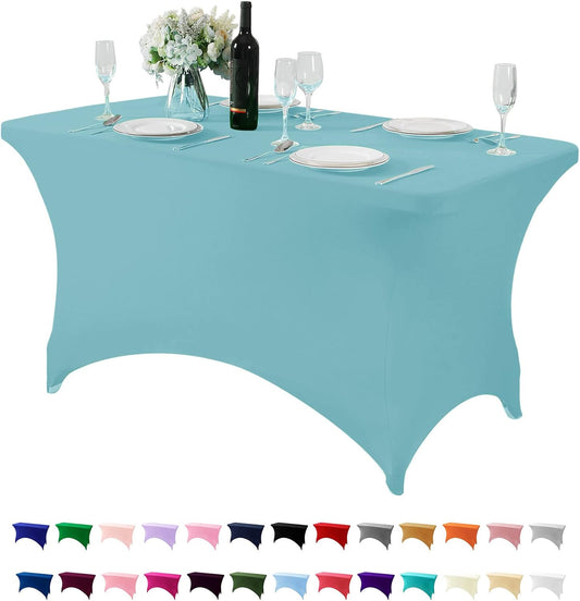 Spandex Table Cover for 4FT Table Universal Fitted Stretch Tablecloth for Party, Banquet, Wedding and Events-Aqua