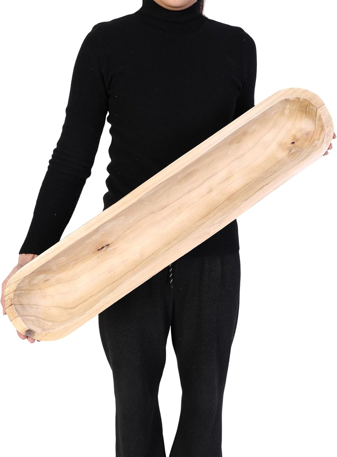 Athaliah Wooden Dough Bowl, 30 Inch Hand Carved Rustic Long Wood Dough Bowls for Decor, Vintage Decorative dough bowl for Table Centerpiece (30 Inch-Brown)