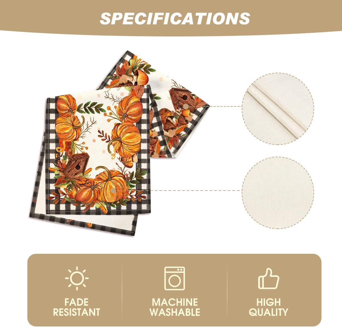 Artoid Mode Buffalo Plaid Pumpkins Mushrooms Birdhouse Leaves Table Runner, Seasonal Fall Harvest Vintage Kitchen Dining Table Decoration for Indoor Outdoor Home Party Decor 13 x 90 Inch.