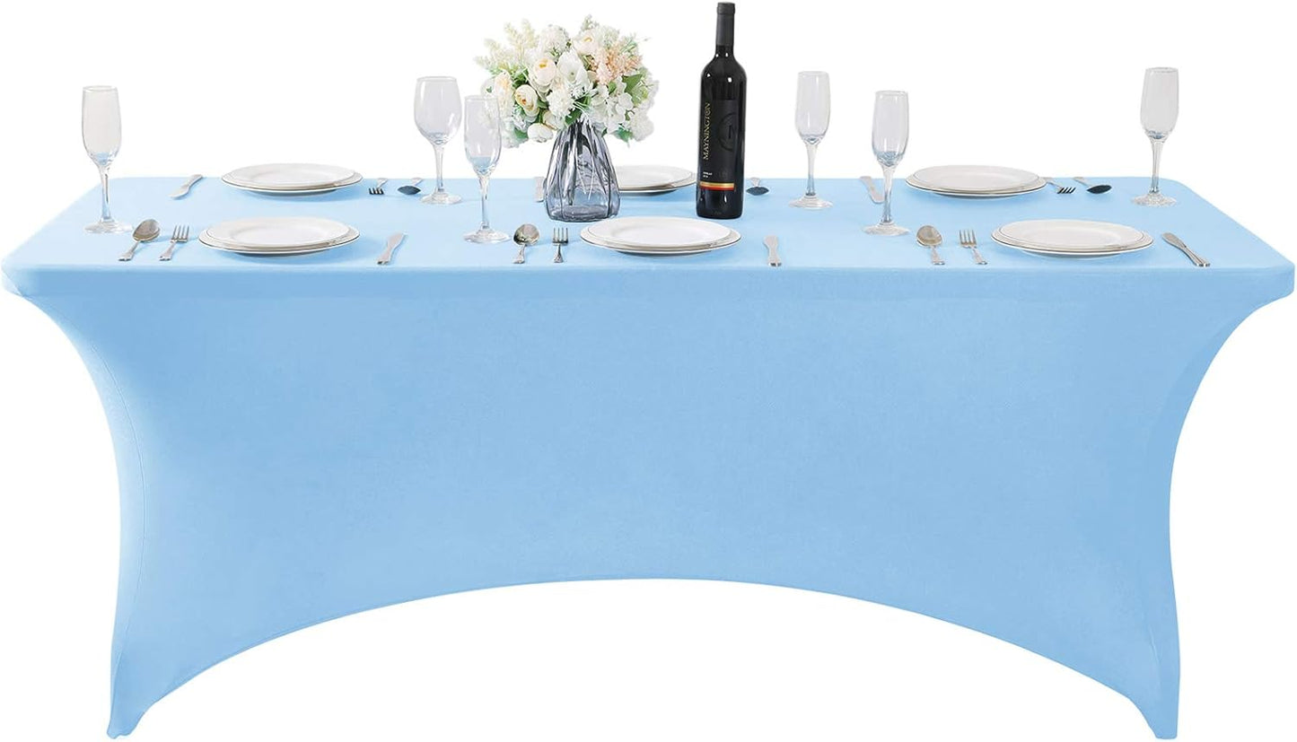Spandex Table Cover for 8FT or 4ft or 6ft Table Universal Fitted Stretch Tablecloth for Party, Banquet, Wedding and Events-Blue Mist