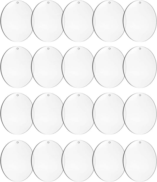 4 Inch Round Acrylic Blanks Ornament 20 Pcs Clear Acrylic Disc Circle with Holes Clear Christmas Ornaments Blanks for DIY Decor Crafting Making and Painting