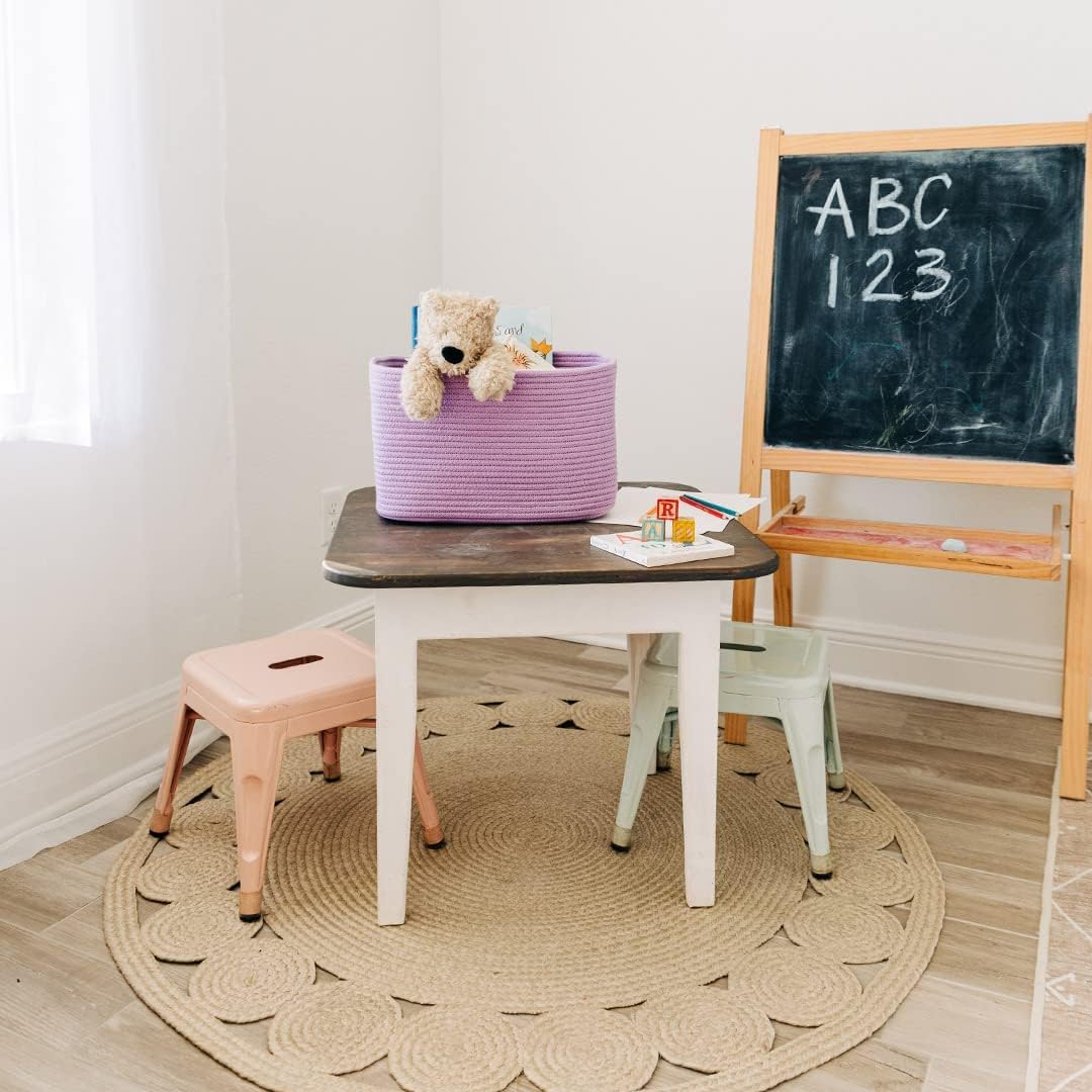 OrganiHaus Woven Storage Baskets for Organizing, Cotton Rope Organizer Bins for Shelves, Closet & Nursery, Dog Toy Basket, Decorative Bins for Toys, Towels & Books - 15x10x9, Purple