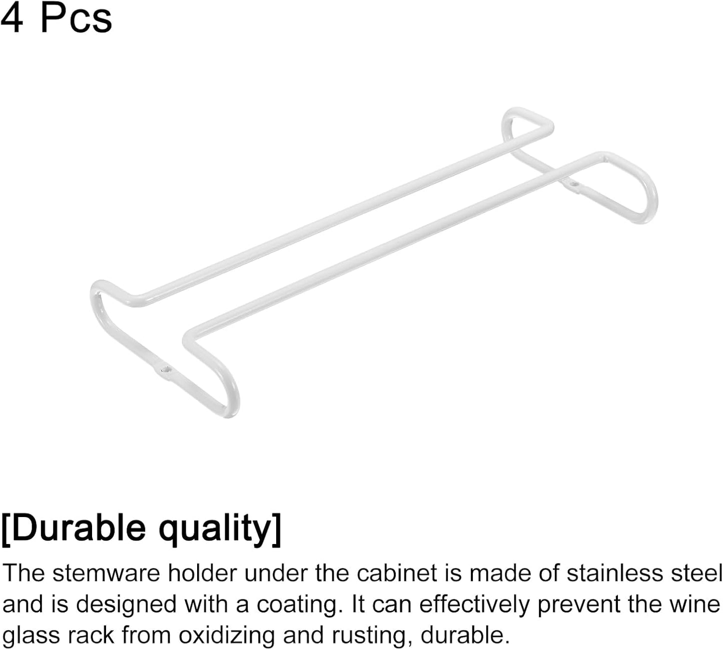 Uxcell Wine Glass Rack Under Cabinet - 4Pcs 10-Inch Stemware Hanging Rack, Stainless Steel Organizer Storage Hanger for 5.5mm Stemware Column, White