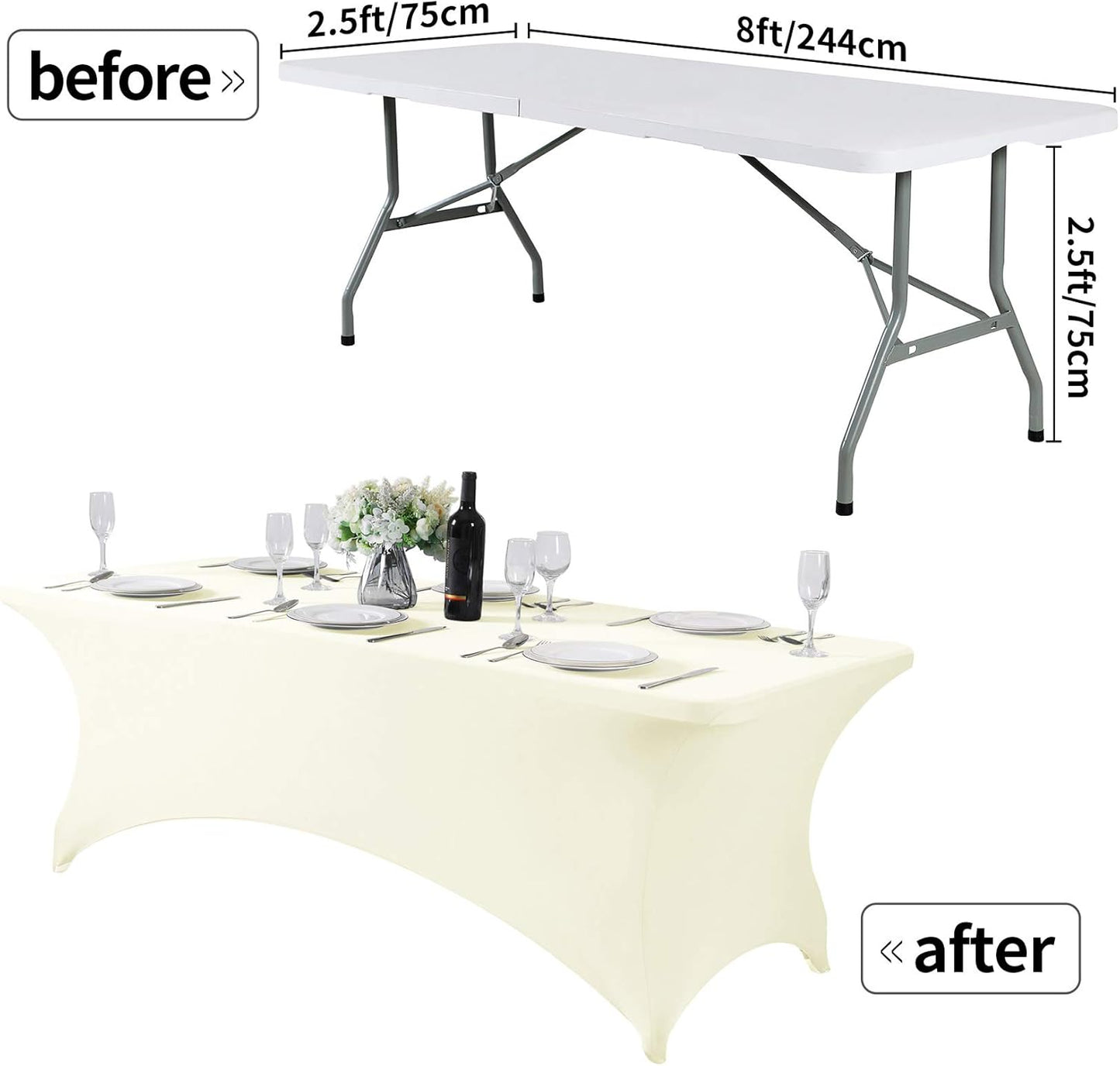 Spandex Table Cover for 8FT or 4ft or 6ft Table Universal Fitted Stretch Tablecloth for Party, Banquet, Wedding and Events-Ivory