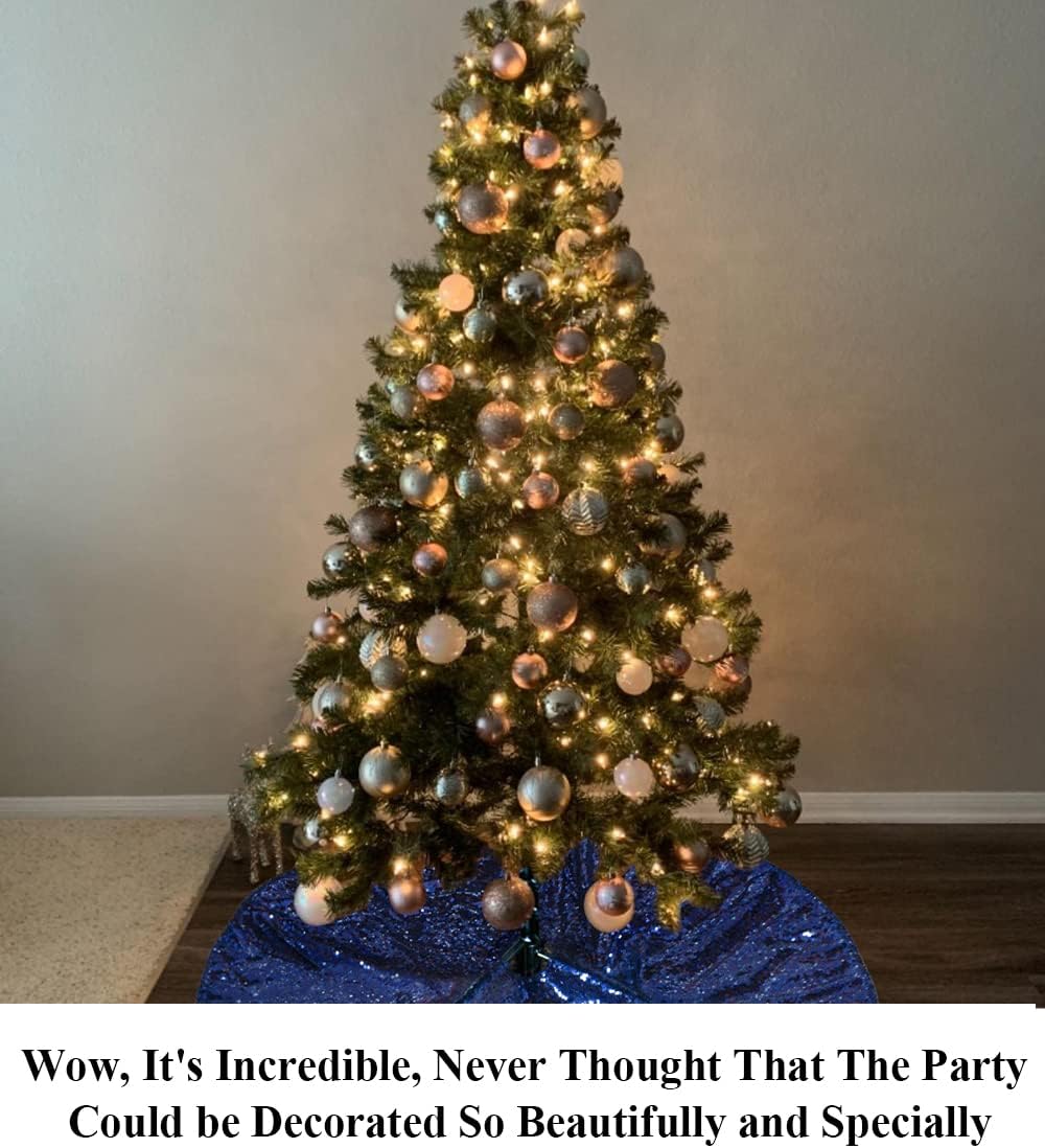 Partisout Sequin Glitter Tree Skirt Christmas Glitter Skirts Colorful Spakle Decor for Halloween (36,Navy Blue)