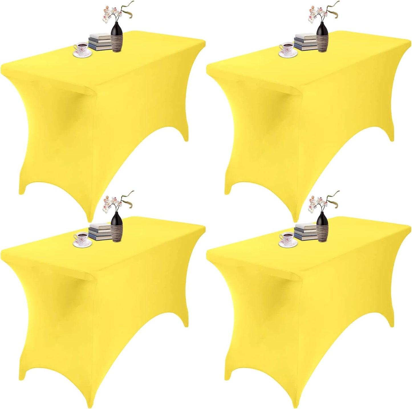 4Pack Spandex Waterproof Table Covers 4ft，Spandex 4ft Waterproof Table Cover for Party,Wedding, Banquet, and Events(Yellow)
