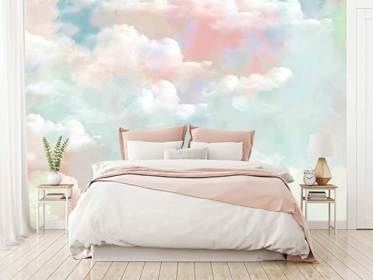 Wall Mural - 3D Wallpaper Decoration, Pink Clouds Peel and Stick, 98" x 58"