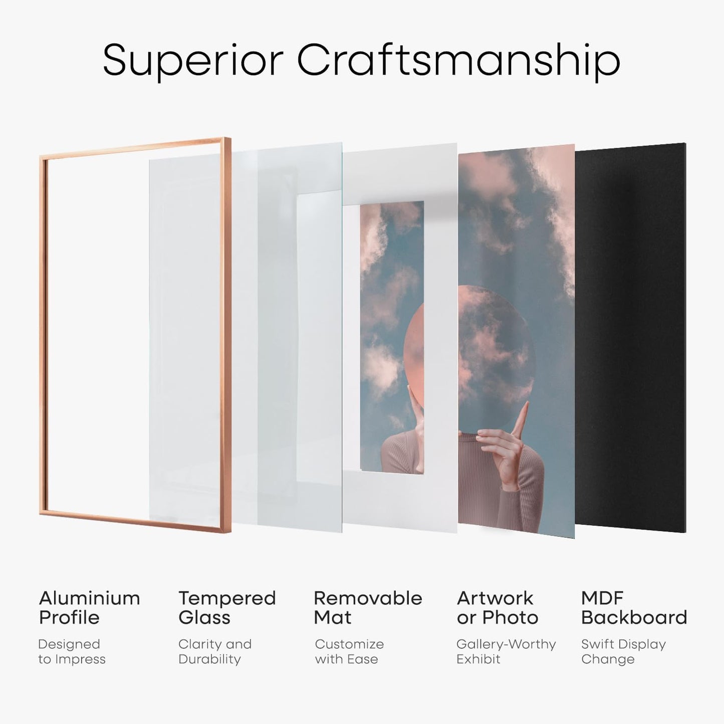 Homeforia 13x19 Picture Frame Rose Gold, High End Metal 13x19 Poster Frames with Mat 11x17 inch Photo, 13 x 19 Rose Gold Frame Matted to 11 by 17 Print, 19x13 Frame, Tempered Glass, Wall Kit, Set of 1