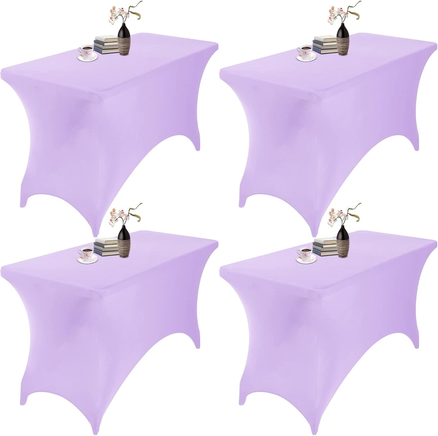 4Pack Spandex Waterproof Table Covers 4ft，Spandex 4ft Waterproof Table Cover for Party,Wedding, Banquet, and Events(Lavender)