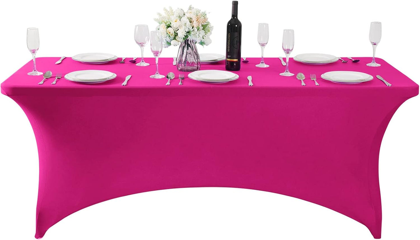 SuperO 2Pack Waterproof Spandex Table Cover for 6FT Table Universal Fitted Stretch Tablecloth for Party, Banquet, Wedding and Events-Fuchsia