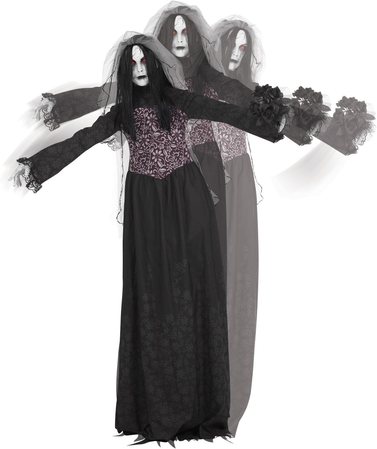 Haunted Hill Farm Rising Ghost Bride by Tekky, Battery-Operated, Sound Activated Animatronic with Sound Effects and Lights for Indoor or Covered Outdoor Creepy Halloween Decoration