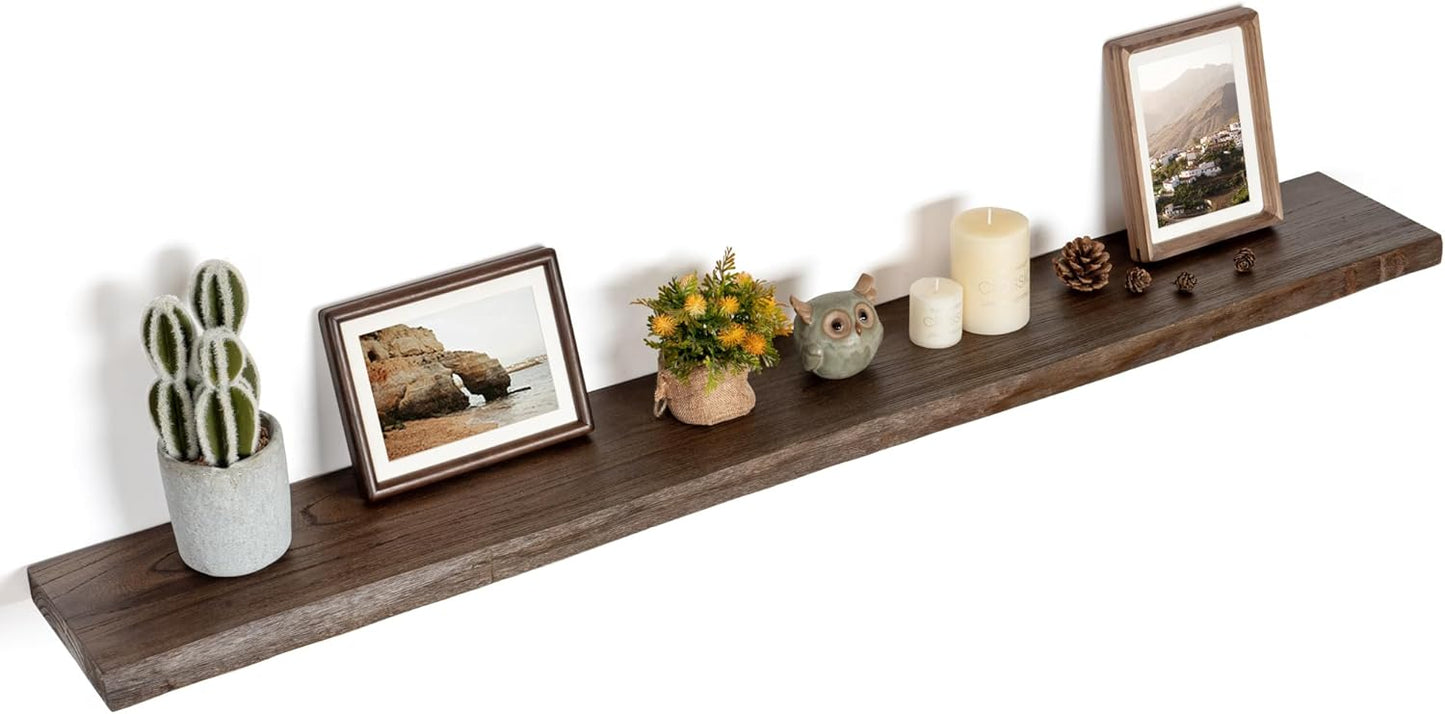 Floating Shelves for Wall Decor, Rustic Solid Elm Wood Floating Shelves Wall Mounted, Wall Shelves with Invisible Bracket for Living Room Bathroom Bedroom Kitchen, 55 Inch, Walnut