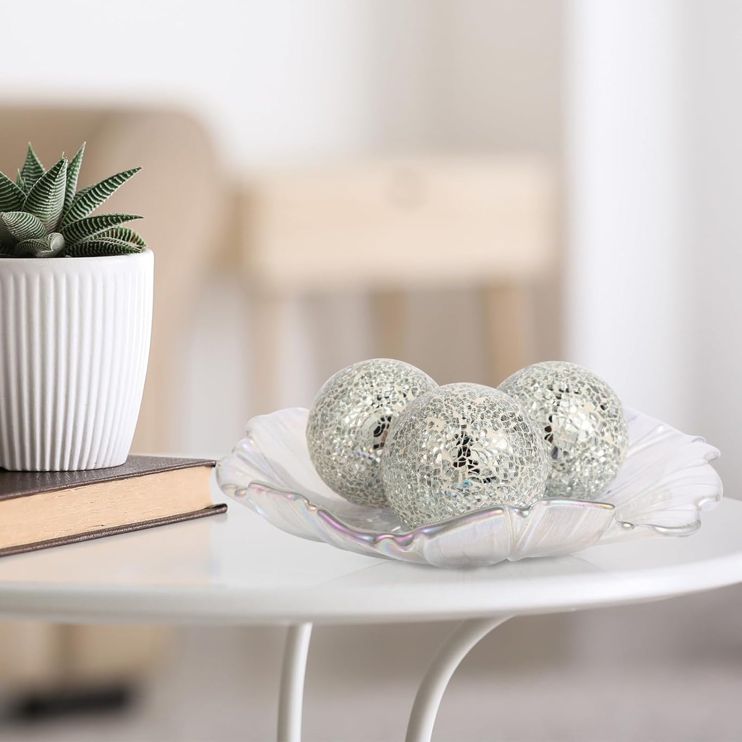 6Pcs Decorative Ball for Bowls, 8cm/3.15inch Mosaic Glass Centerpiece Decoration Balls Mirror Glass Ball Fillers for Home Decor Dining Tables Wedding Party (Sliver)