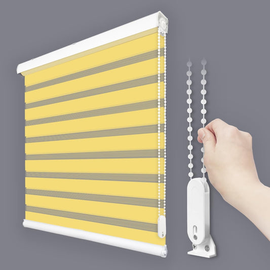 Foiresoft Standard Custom Zebra Roller Blinds for Windows [W10–105 x H10–115 Inch, Yellow, Basic], Light Filtering Dual Layer Shades for Bedroom, Living Room, Office, 13 Colors