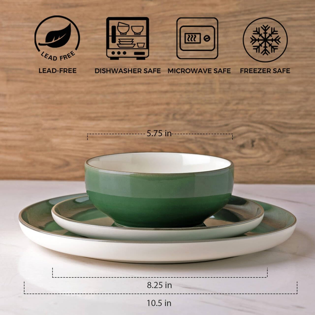 GBHOME Ceramic Dinnerware Sets, 24 Pieces Stoneware Dinnerware Set, Plates and Bowls Sets, Dishwasher & Microwave Safe,Dishes Set | Service for 8