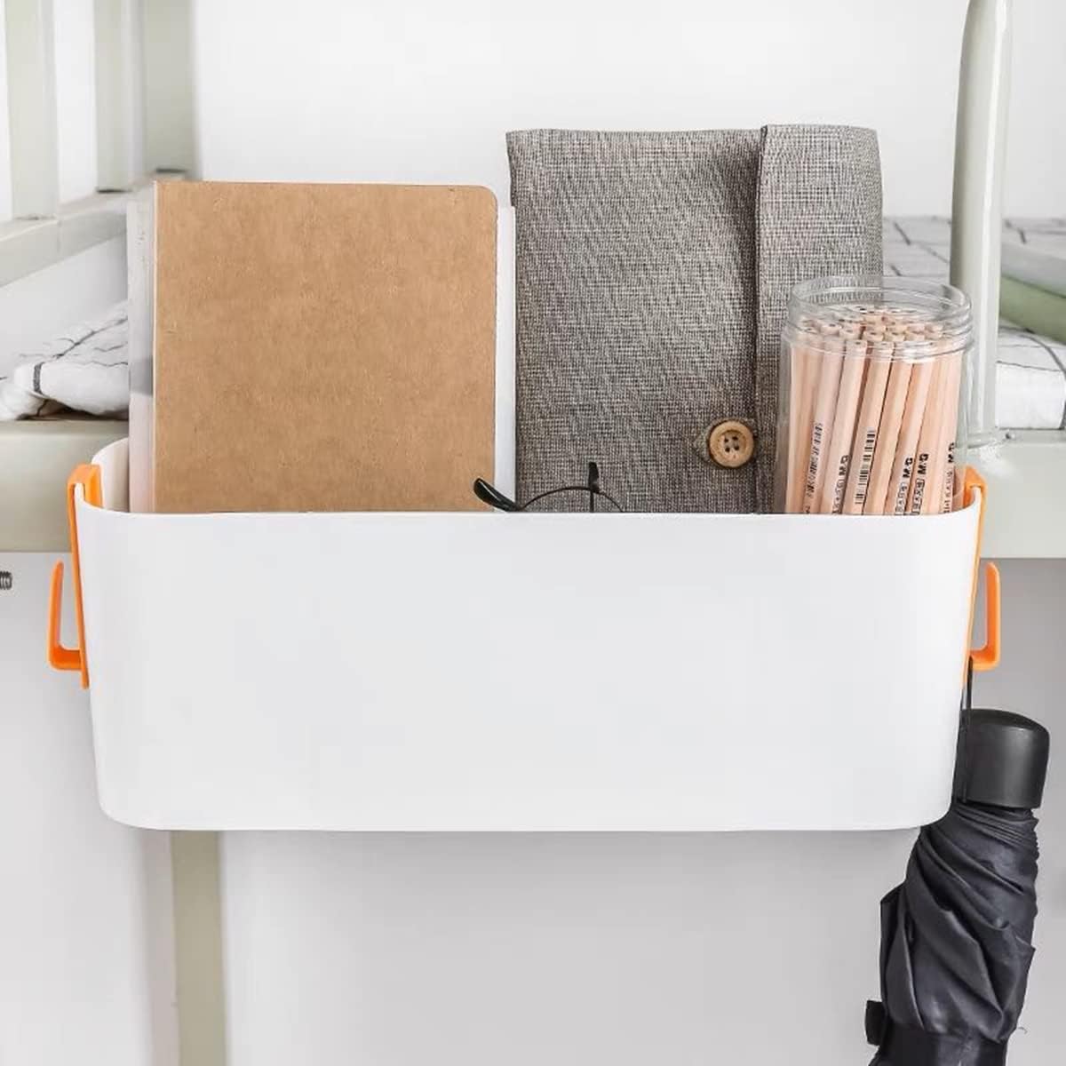 Bedside Storage Organizer Caddy Hanging Organizer Bunk Bed Shelf Holder Pocket for College Dorm Room Baby Bed Rails (Orange)