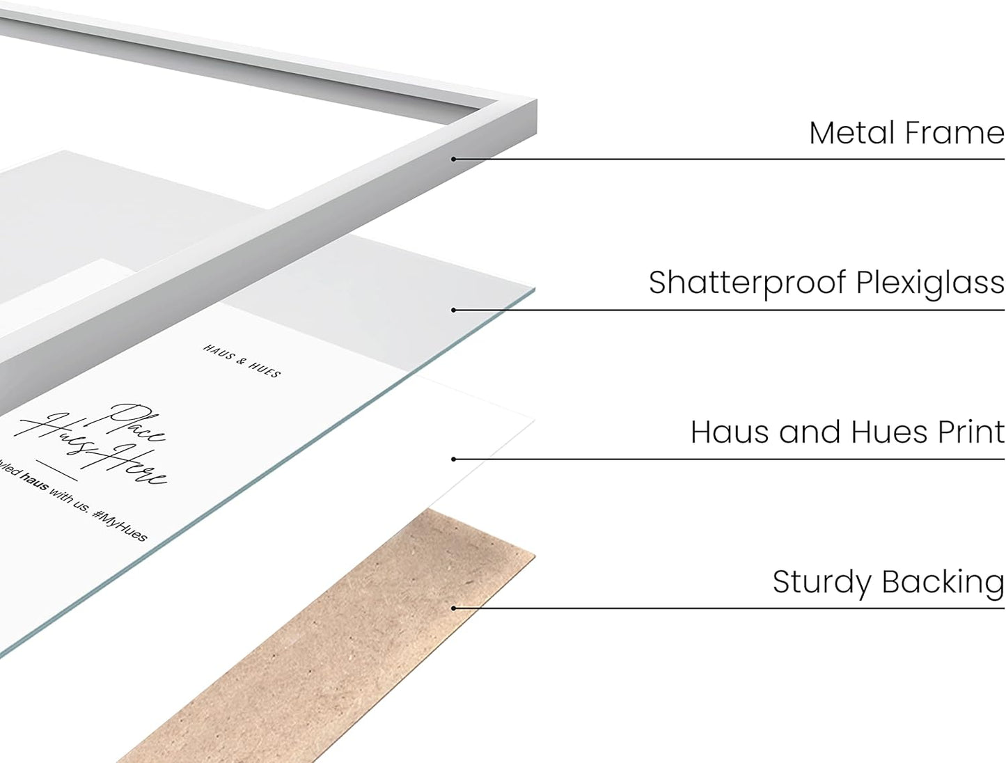 HAUS AND HUES 12x18 White Metal Picture Frames - Features Premium Aluminum, Vertical & Horizontal Hang, Shatterproof Plexiglass - Perfect for Home, Room, Office (12x18 in, White, Set of 3)