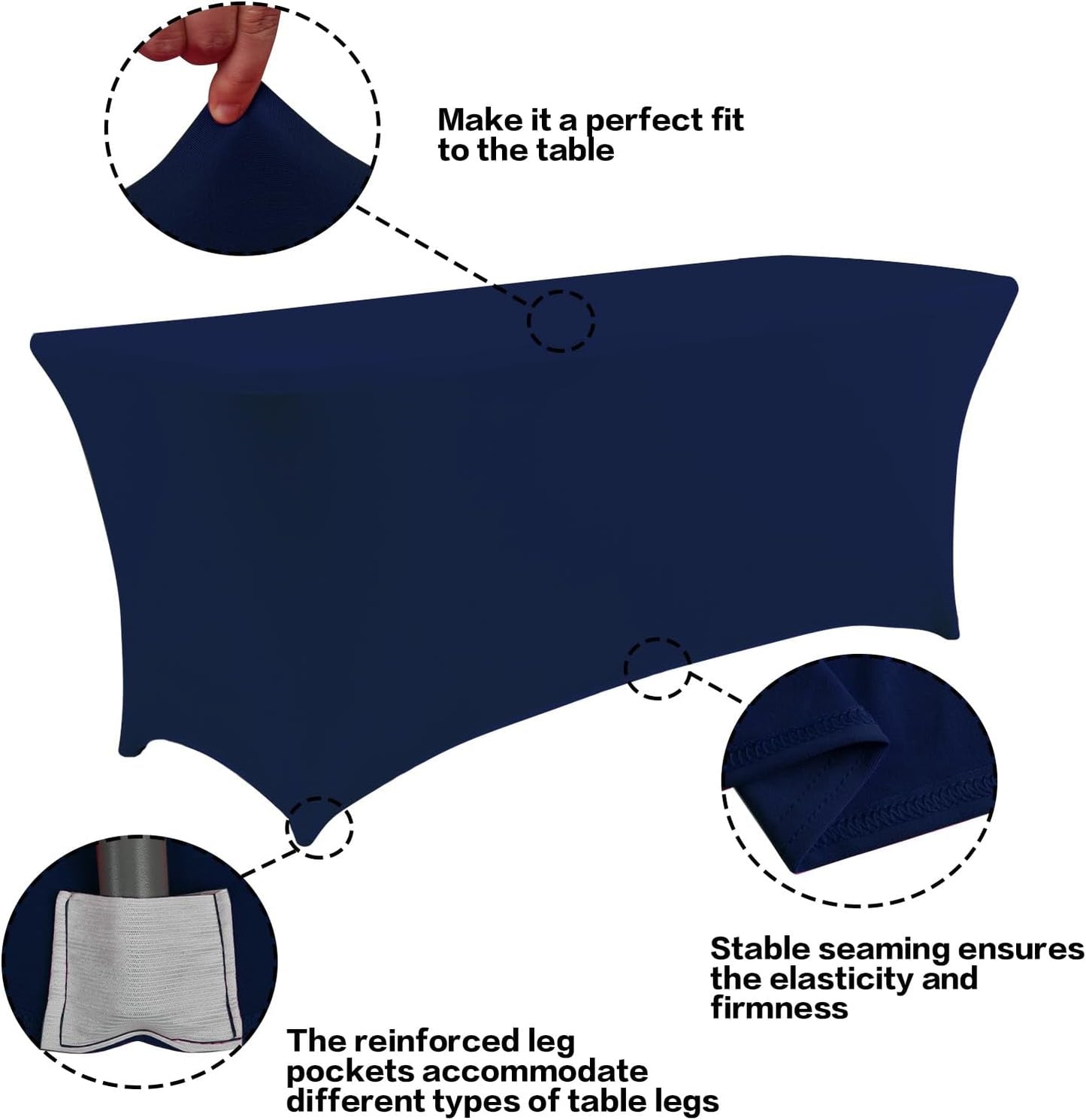 IVAPUPU 6FT Table Cloth for Rectangular Fitted Events Stretch Jean Blue Table Covers Washable Cover Spandex Tablecloth Protector for Party, Wedding, Cocktail, Banquet, Festival