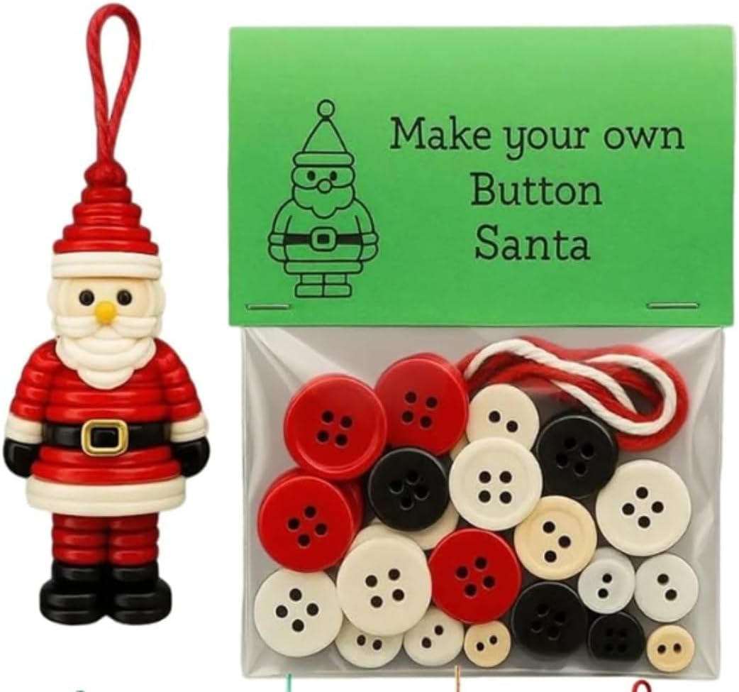 DIY Christmas Button Ornament Making Set - Snowman/Santa/Angel, Fun Holiday Craft Kit for All Ages, Ideal Xmas Tree Hanging Decor & Festive Gifts (30 pcs-A)