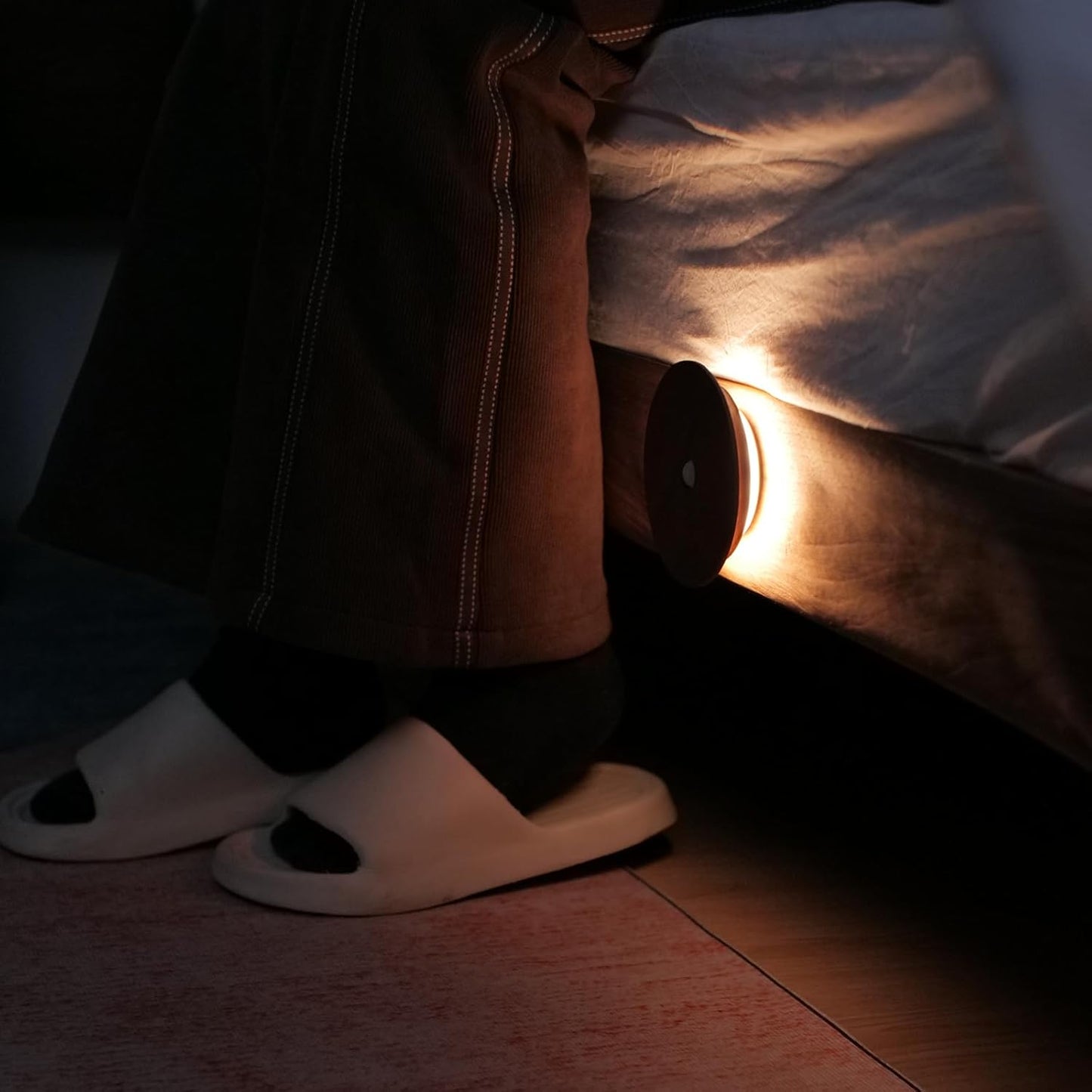 Motion Sensor Night Light Wood Rechargeable Battery-Powered Stick-On Step Lights Magnetic Closet Lights Warm Nightlight for Hallway Bedroom Stair (Black Walnut)