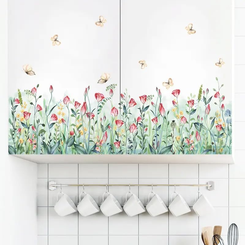 Set of 28x20 Inch Size Hello Spring Summer Window Cling Sticker Tulip, Flower and Butterfly Window Stickers, Spring and Summer Decor, Home, Shop, Party Window Glass Display Stickers (Floral)