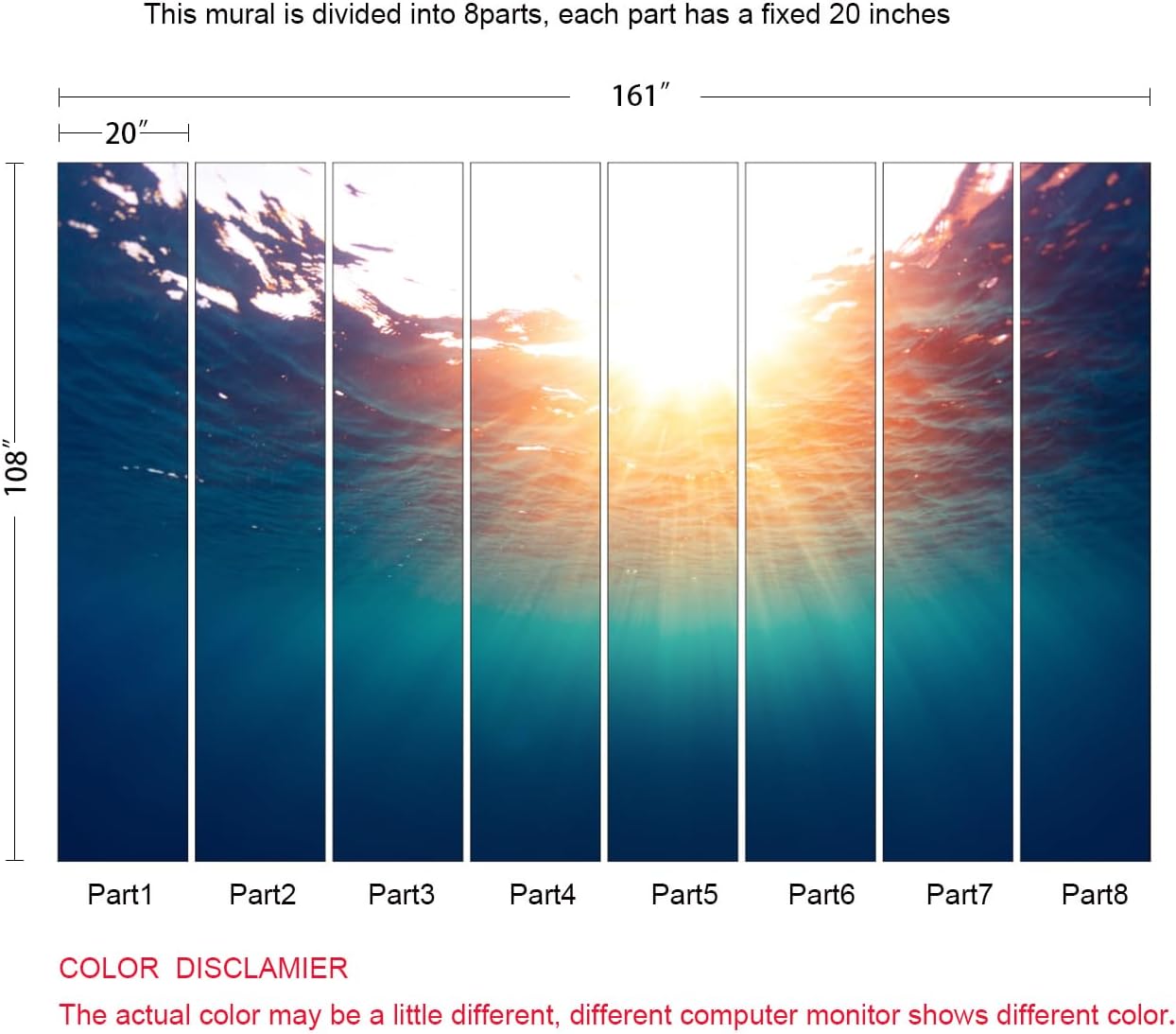 Sunshine into The Sea Wall Mural Large Seascape Wallpaper for Bedroom Livingroom (Not Peel n' Stick)