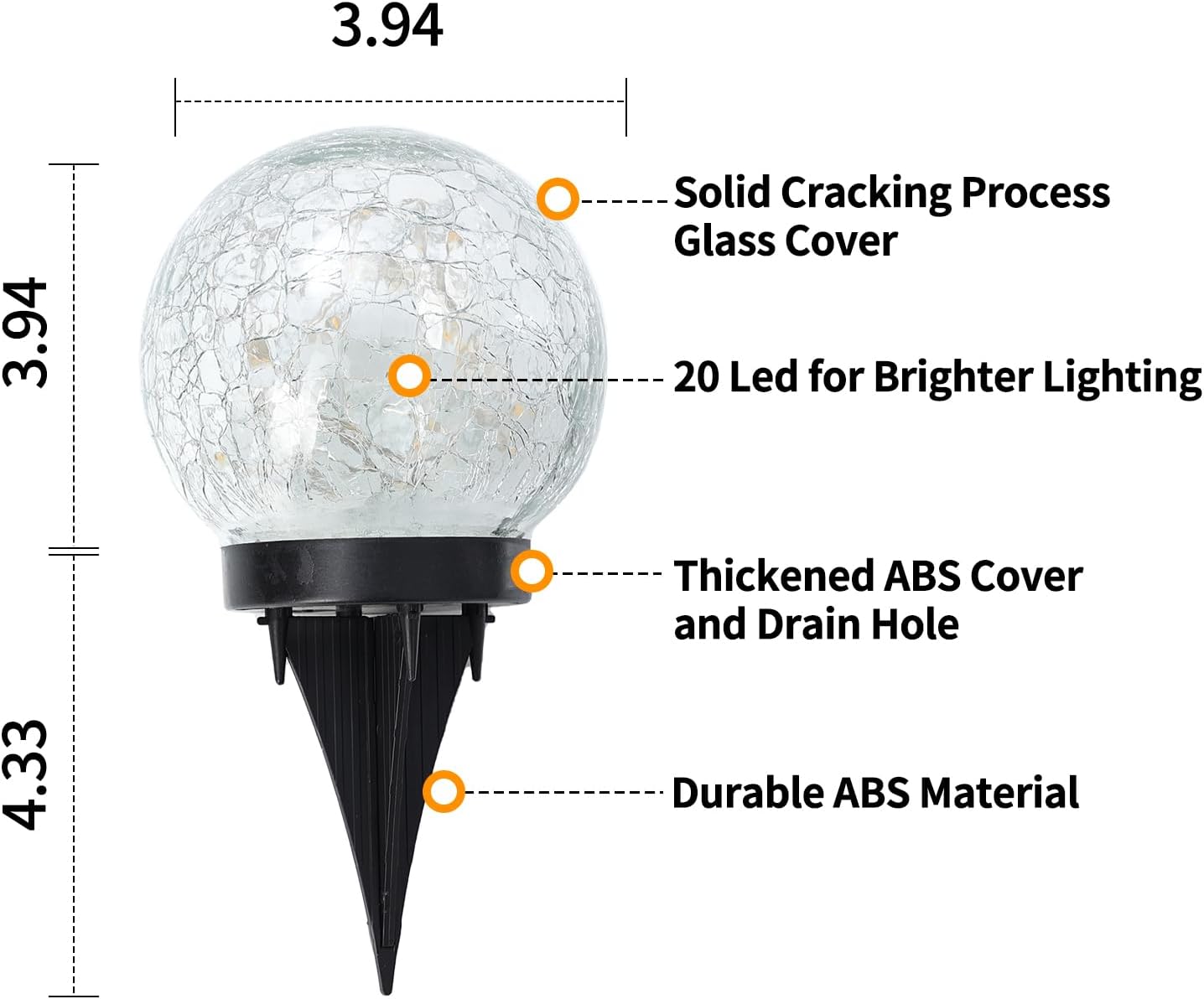 Solar Globe Lights Outdoor Waterproof-Solar Balls for Garden-Cracked Glass Ball Outdoor-Solar Orbs for Outside-Outdoor Decorations for Patio and Yard Lawn Backyard Decor
