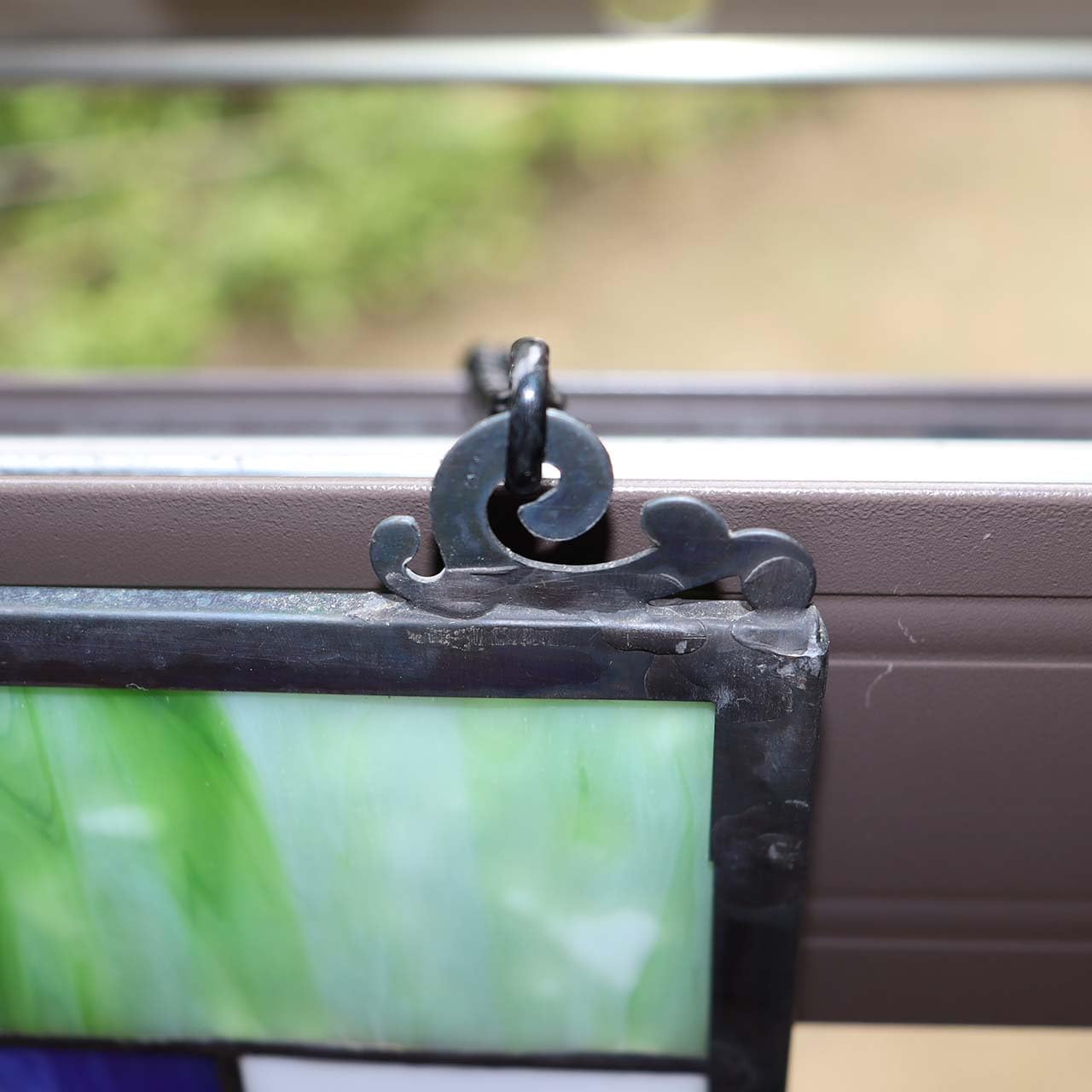 Bieye Geometric Color Block Tiffany Style Stained Glass Window Panel with Hanging Chain (13x24 inches W10090)